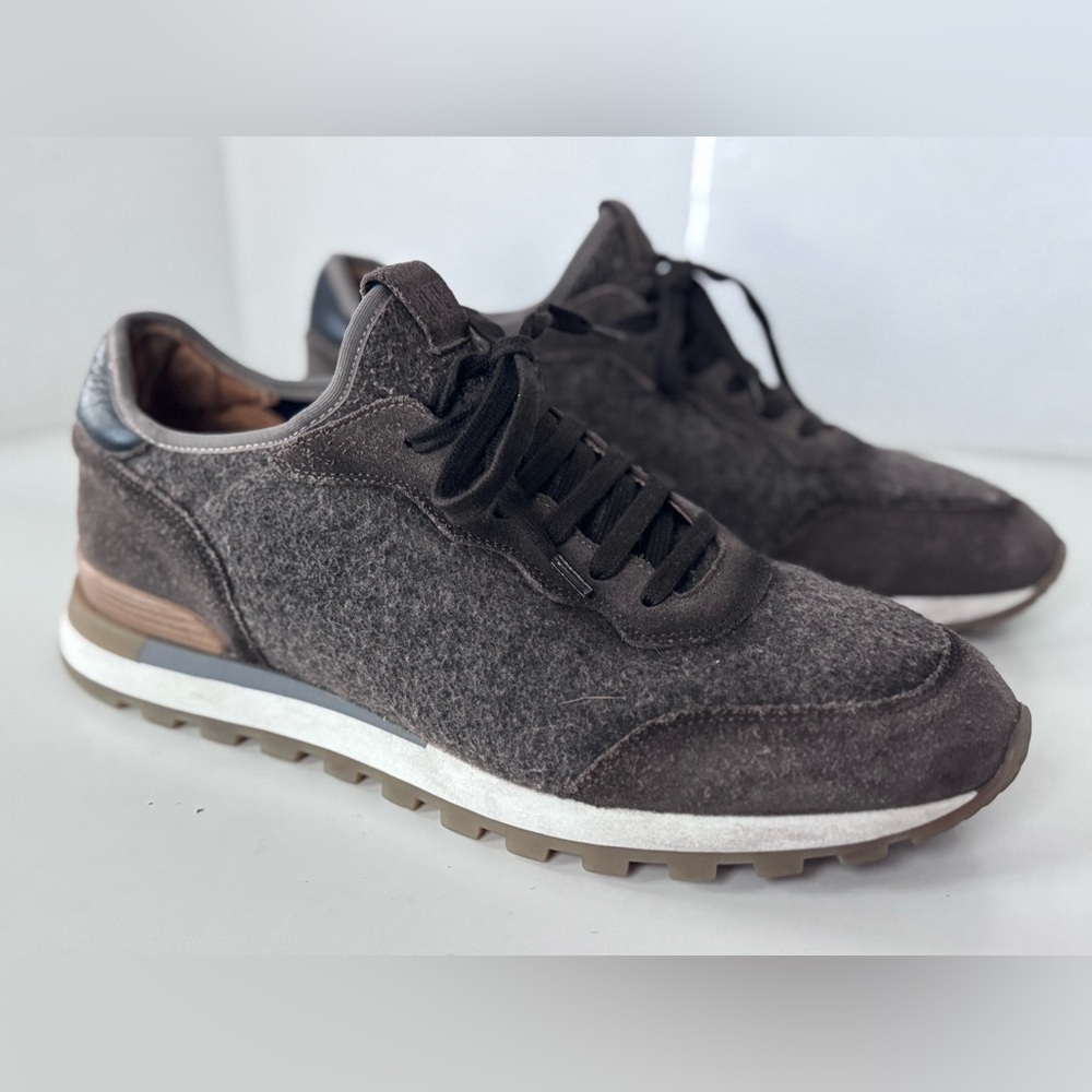 Fabiano Ricci Sneakers Brown Knit Calf Suede Stretch Wool Shoes Mens Size 43 - Picture 2 of 12